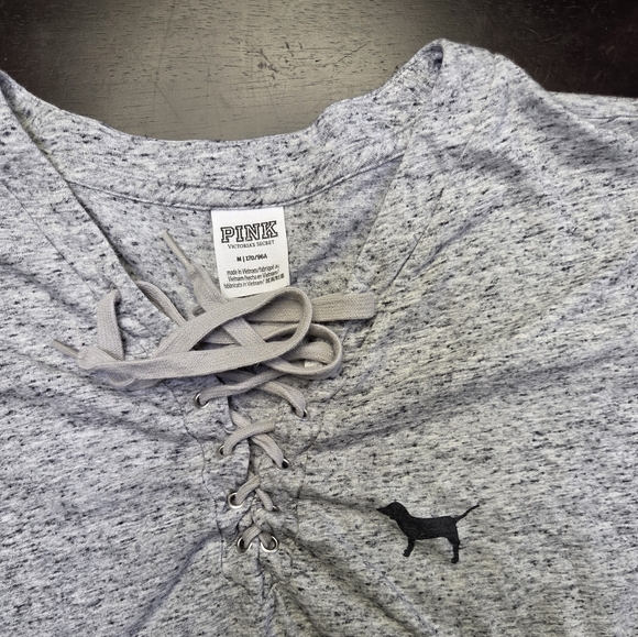PINK Victoria's Secret Tops - Victoria's Secret PINK Grey Heather Lace Up Crop Top Long Sleeve Love Pink M
